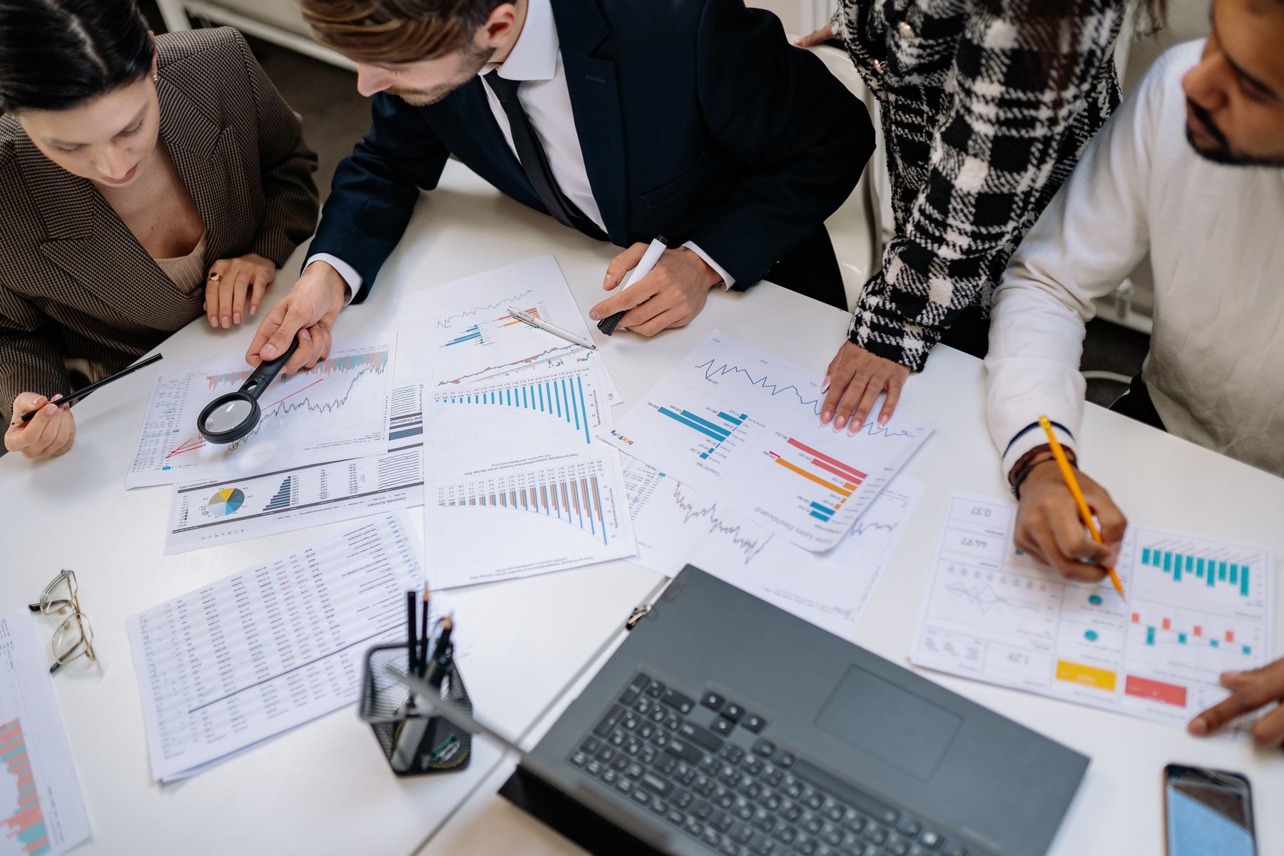 Team reviewing documents together at an office table